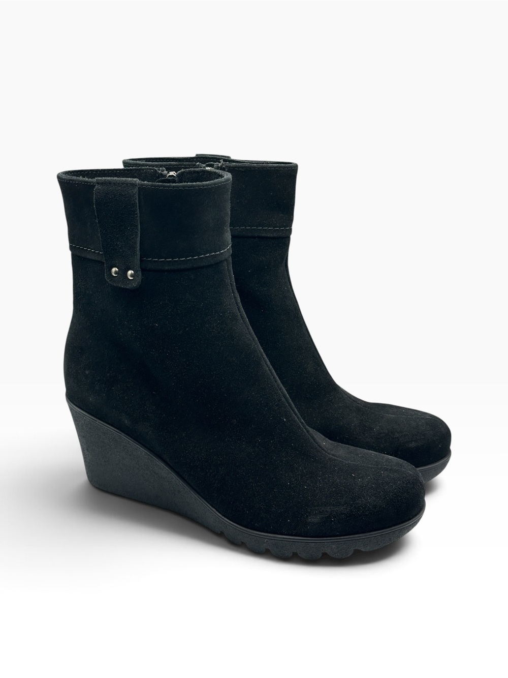 La Canadienne Begonia Black Suede Wedge Ankle Boots Sz: 11M